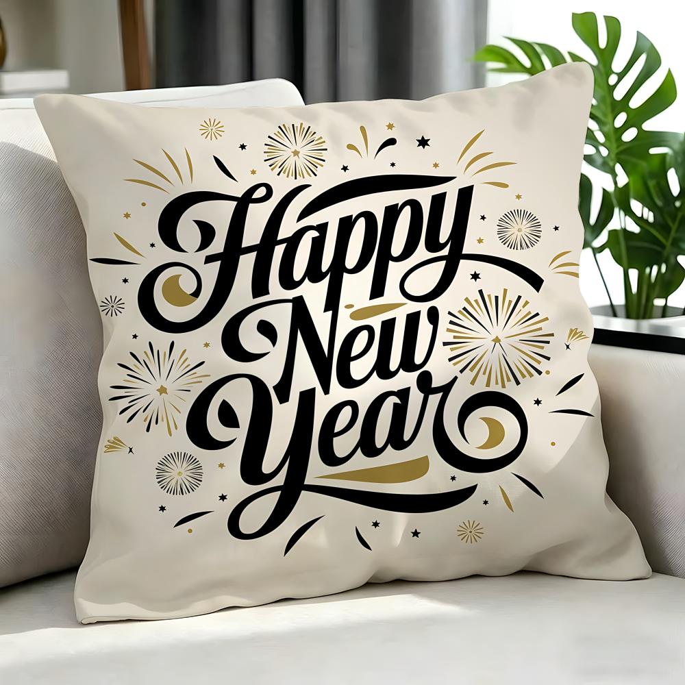 Holiday New Year'S Day Cushion Cover Cushion Cover Set 4Pcs 50X50 45X45 40X40 Pillowcase Decorative Sofa Home Decor