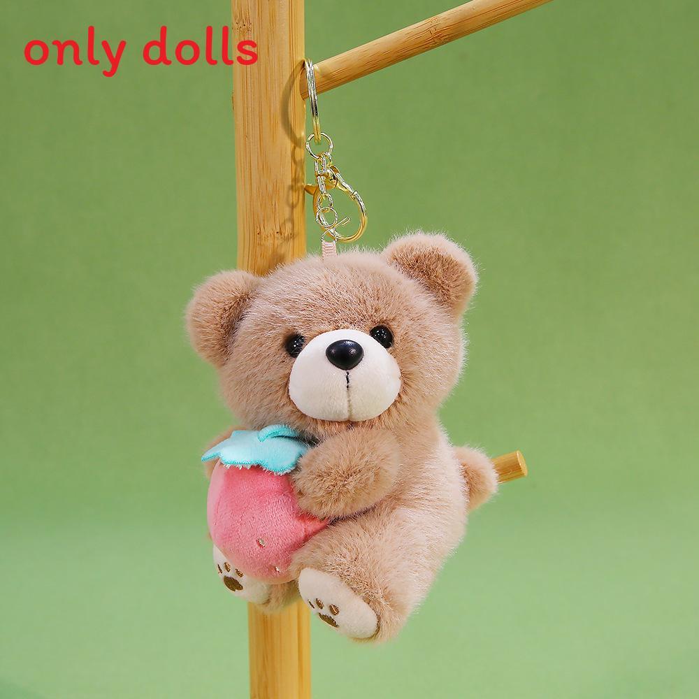 Cute Bear Plush Toy With Strawberry Decoration For Bag Accessories And Collectible Gift