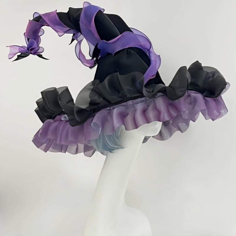 Adjustable Witch Costume Hat Lightweight Comfortable Fabric Elastic Band For Halloween Parties Cosplay Event And Themed Gatherings