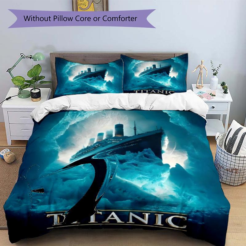 3pcs Duvet Cover Set (1*Duvet Cover + 2*Pillowcase, Without Core), RMS Titanic Print Bedding Set, Bedroom Decor, All‑Season, Gift