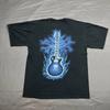 Y2K Guitar Lightning Graphic Tee Black Large Double Sided Music 2000s