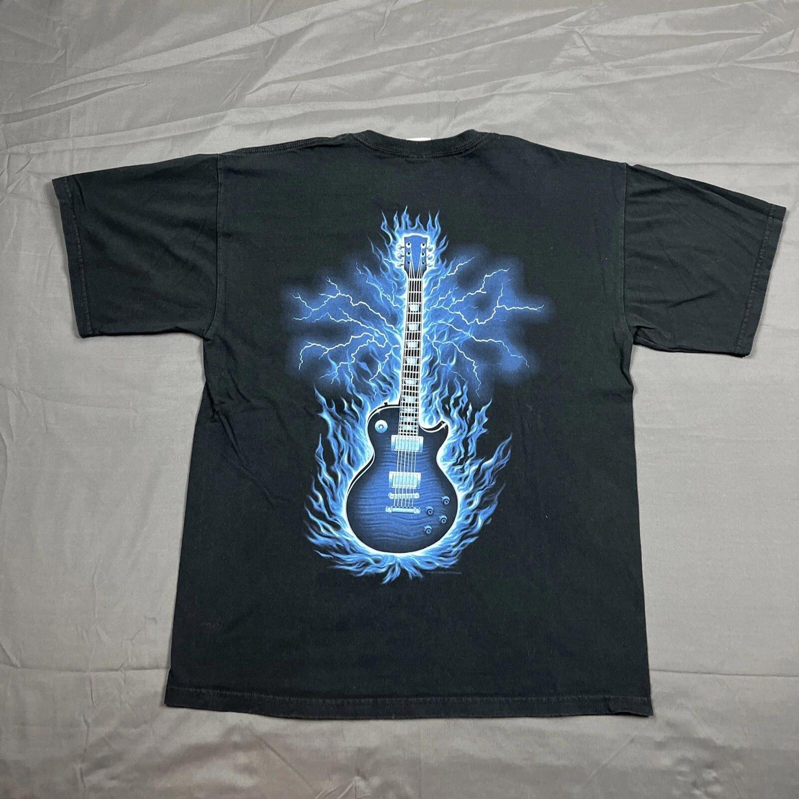 

Y2K Guitar Lightning Graphic Tee Black Large Double Sided Music 2000s S