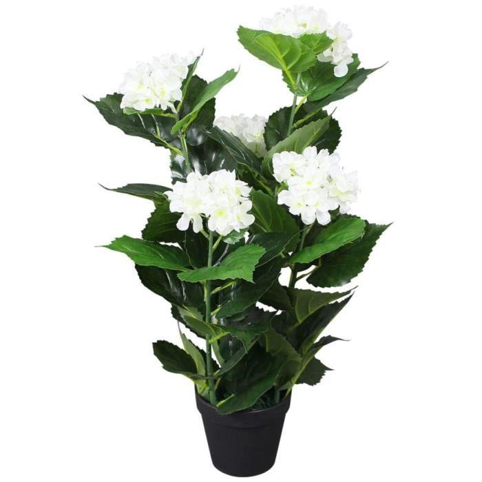 VidaXL Plante hortensia artificielle avec pot 60 cm Blanc