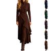 Women’s Long Sleeve Turtleneck Maxi Dress Asymmetric Hem Layered Ruffle Design A Line Fit Soft Fabric Elegant Style