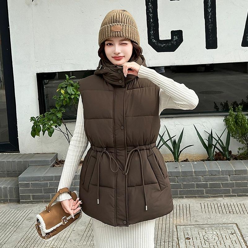 New Women's Cotton Vest Autumn Winter Cotton-padded Coat Parkas Korean Version Fashion Slim Hooded Cotton Vest Clip
