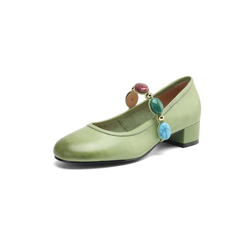 Fashion New Spring/summer Round Toe Women Pumps Chunky Heels Genuine Leather Mary Jane Shoes for Women Ladies Shoes Zapatos De Mujer