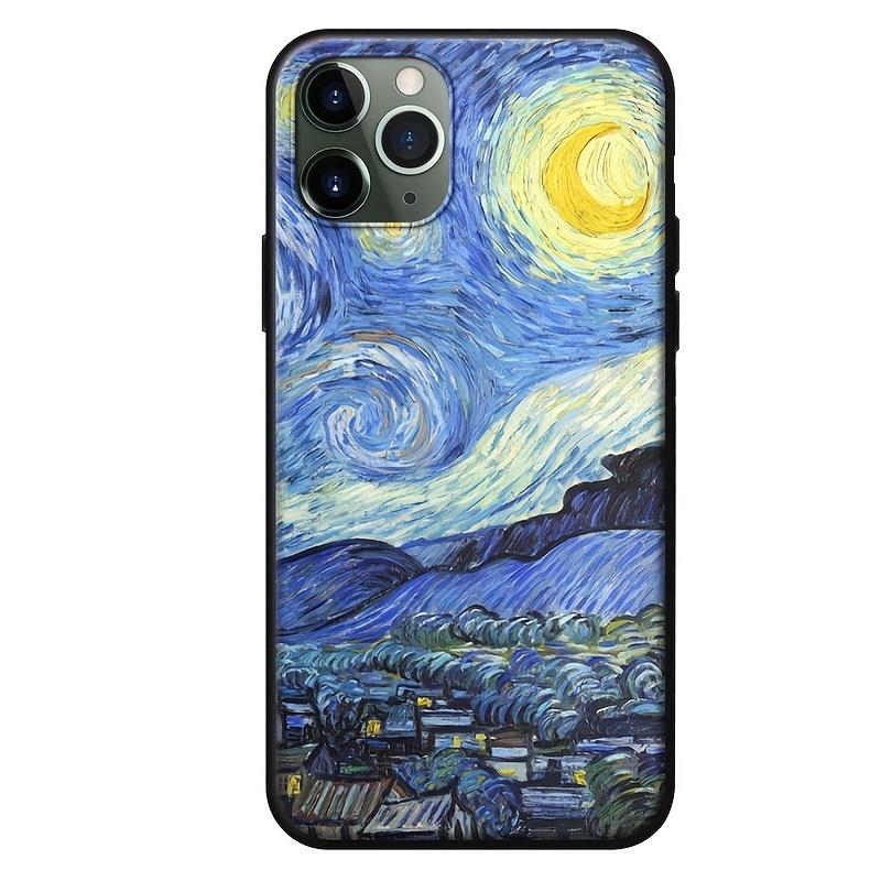 1pc IPhone 14 Oil Painting Phone Case – Starry Sky & Sunflower Design, Nordic Landscape Artistic Temperament, TPU Painted Apple Case