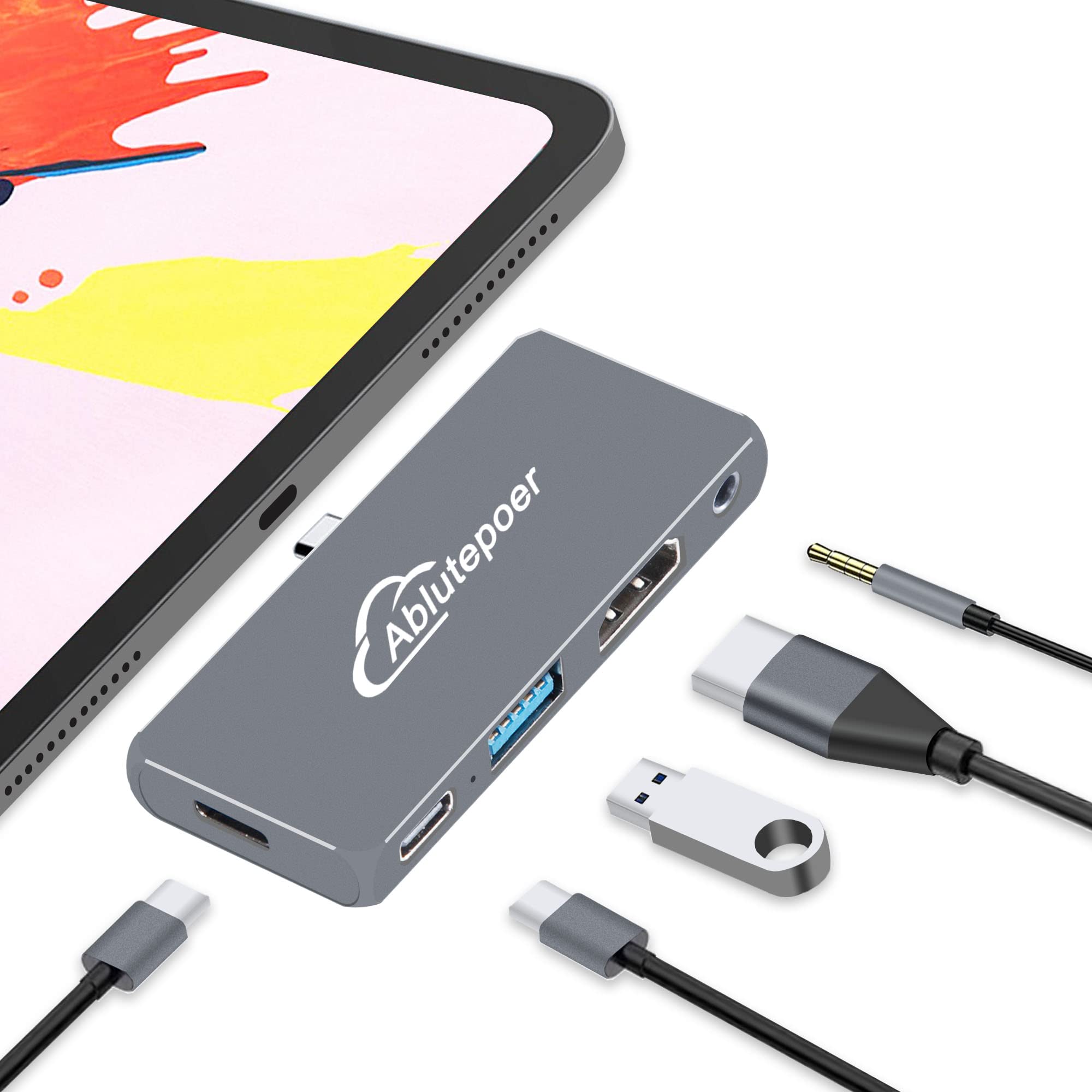 

USB C Хаб Тип C Хаб iPad Mac Хаб 60 Вт PD Быстрый Аудио Тип C Хаб Тонкий Дизайн с Защитной Крышкой Порт Док-станция Прямая Вставка Совместимый с