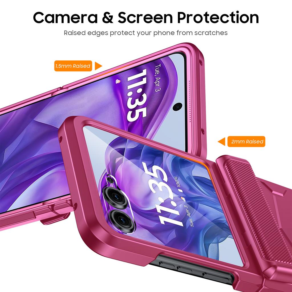 For Motorola Razr Ultra 2024/Razr Pro 2025/Razr Pro 2026 With Hinge Protection, Built-in Screen Protector Shockproof All-Inclusive Phone Cover-Red