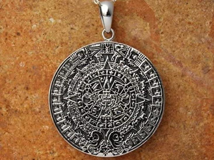 Mexico Mayan Aztec Calendar Sun Stone Pendant Top Silver 925