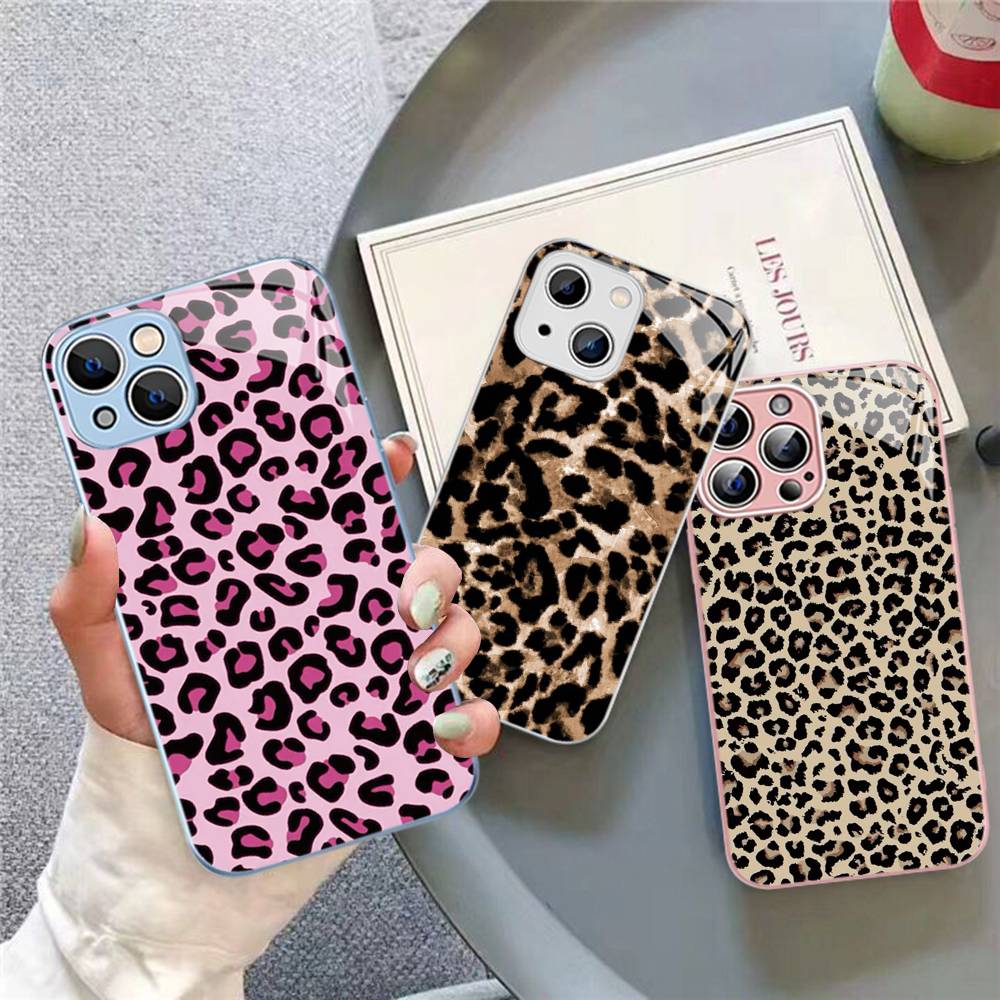 Leopard Cheetah Print Tempered Glass For Iphone 14 13 12 11 Pro Mini XS MAX 14Plus X XS XR Fundas