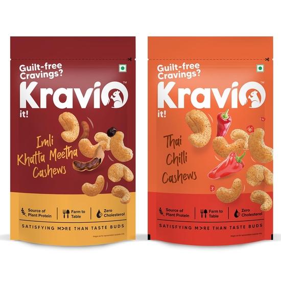 Kravio Premium Thai Chilli & Imli Khatta Meetha Roasted Cashew Nuts (2 X 200g) |Natural Jumbo Size Whole Kaju Nuts & Dry Fruits | Rich in Protein