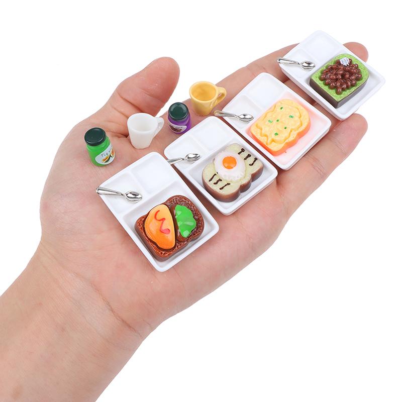 1/12 Dollhouse Miniature Toast And Jam Plate Set Decoration Accessories Toy