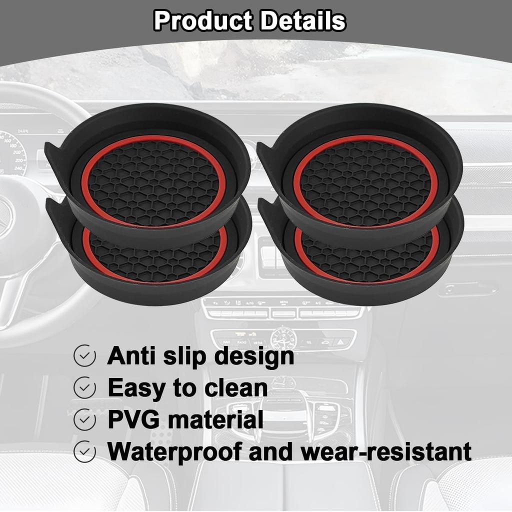 HZEL Car Cup Holder Coasters, 4PCS Non Slip Waterproof Vehicle Water Bottle Pads, Recessed Automotive Interior Drink Mat Decoration Accessories,
