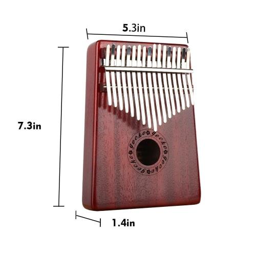 GECKO Kalimba 17-key thumb piano with EVA protective case, hammer, and study guide.