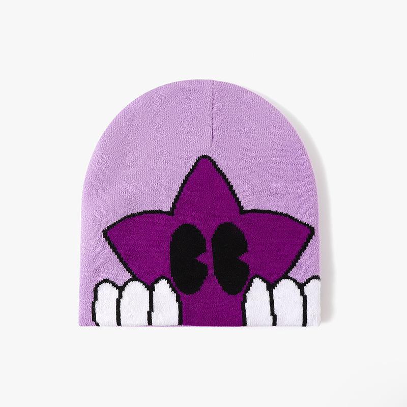 Star Smiling Cartoon Knitted Jacquard Hat for Men and Women, Personalized Autumn and Winter Woolen Pullover Cold Hat