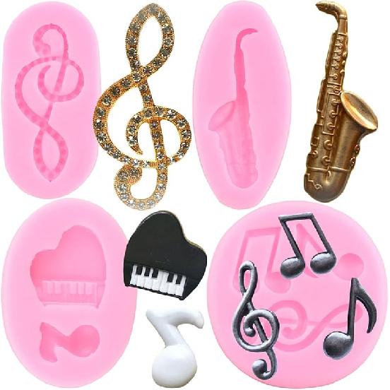 ZiXiang Music Theme Fondant Mold Musical Notes Piano Silicone Molds Musical Keyboard Microphone Molds Music Notes Lace Mat For Sugar Cake Decorating Style C