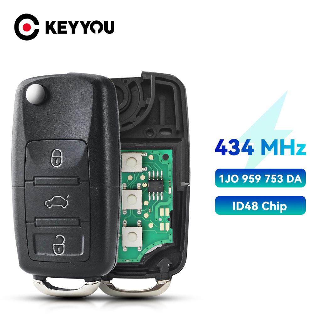 KEYYOU 2/3/4 Buttons 1J0959753 DA AH AG 1K0959753G 433Mhz ID48 Remote Car Key For VW PASSAT Polo Skoda Seat Polo Golf Beetle
