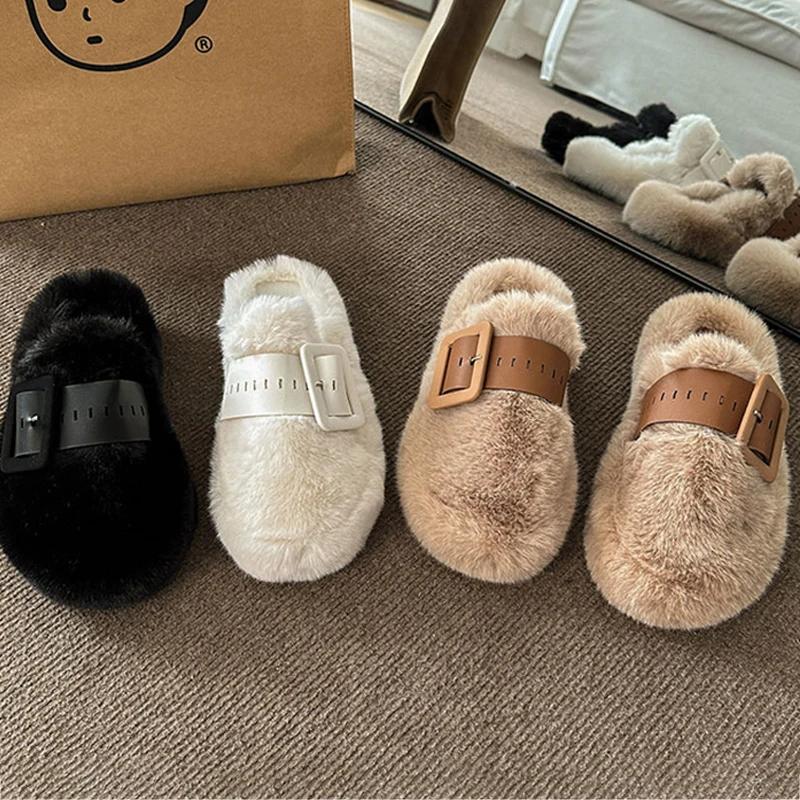 Women's Fur Slippers Autumn and Winter New Style with Plush Thick Bottom Cotton Slippers, Fashionable and Warm Cotton Slippers