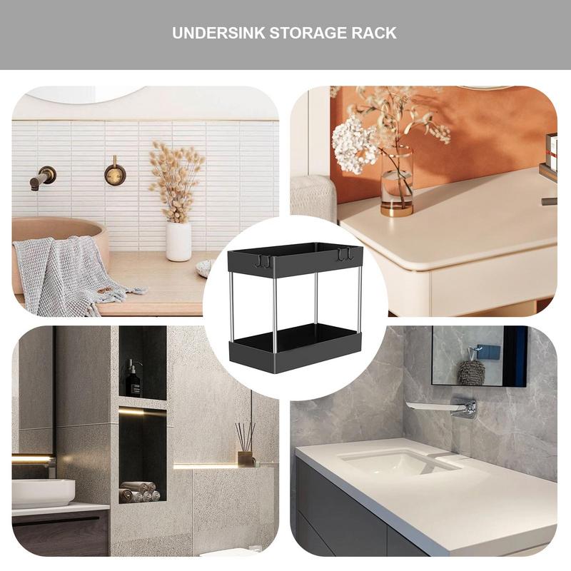 Under Bathroom Sink Organizer 2 Tier Under Bathroom Cabinet Organizer Multi-Purpose Storage Shelf for Sinks Kitchen Cabinet