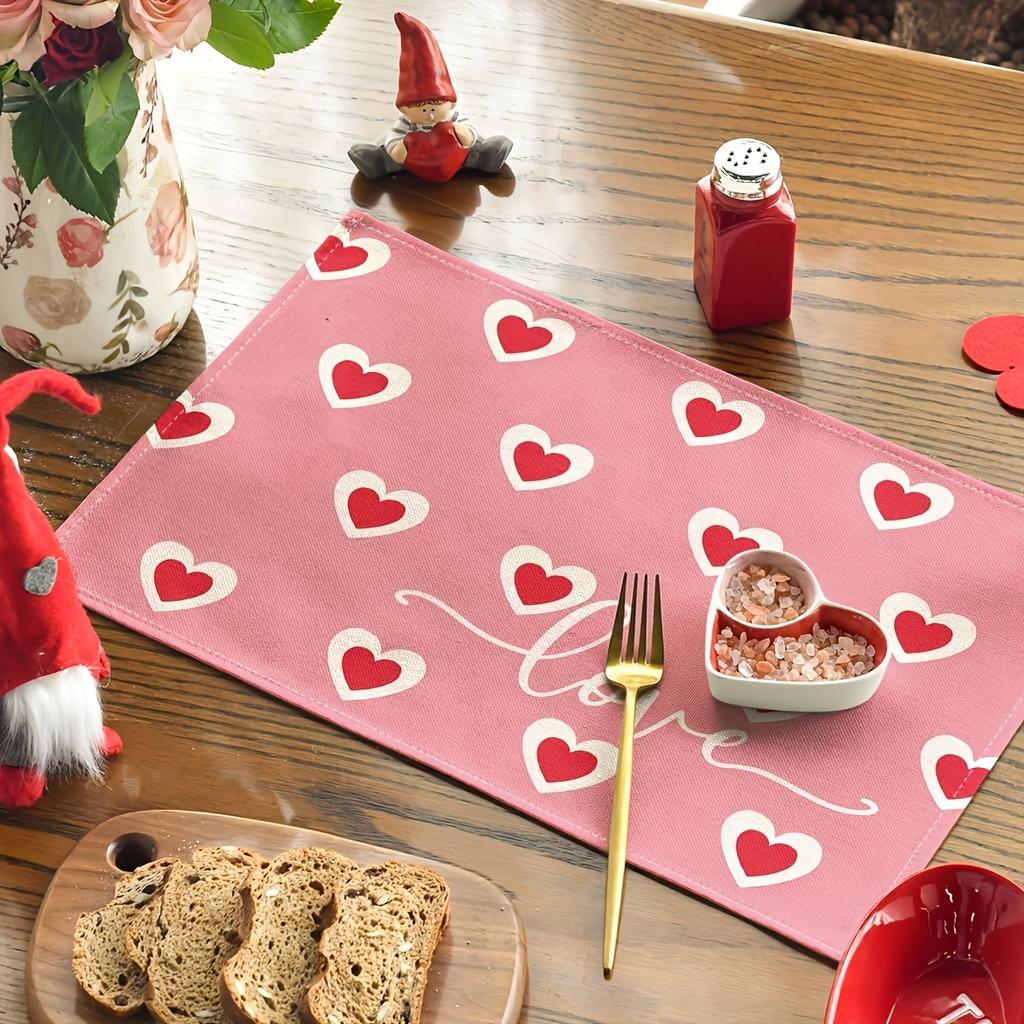 4/6pcs Love Pink Valentine's Day Placemats Mother's Day Wedding Anniversary Placemat for Party Kitchen Restaurant Decoration 12x18inch