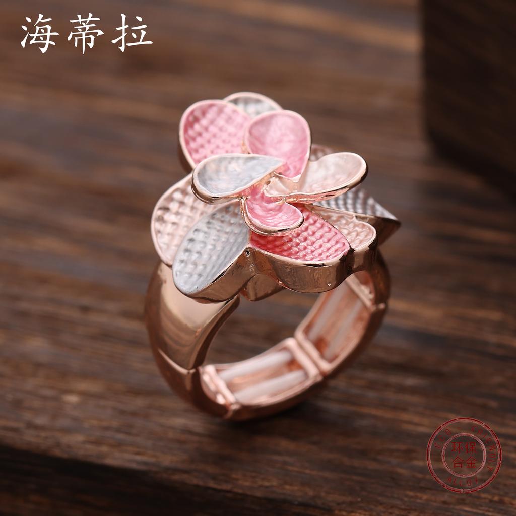 New Enamel Geometric Four-leaf Clover Elastic Ring, Women's Fashion High-end Flower Alloy Ring
