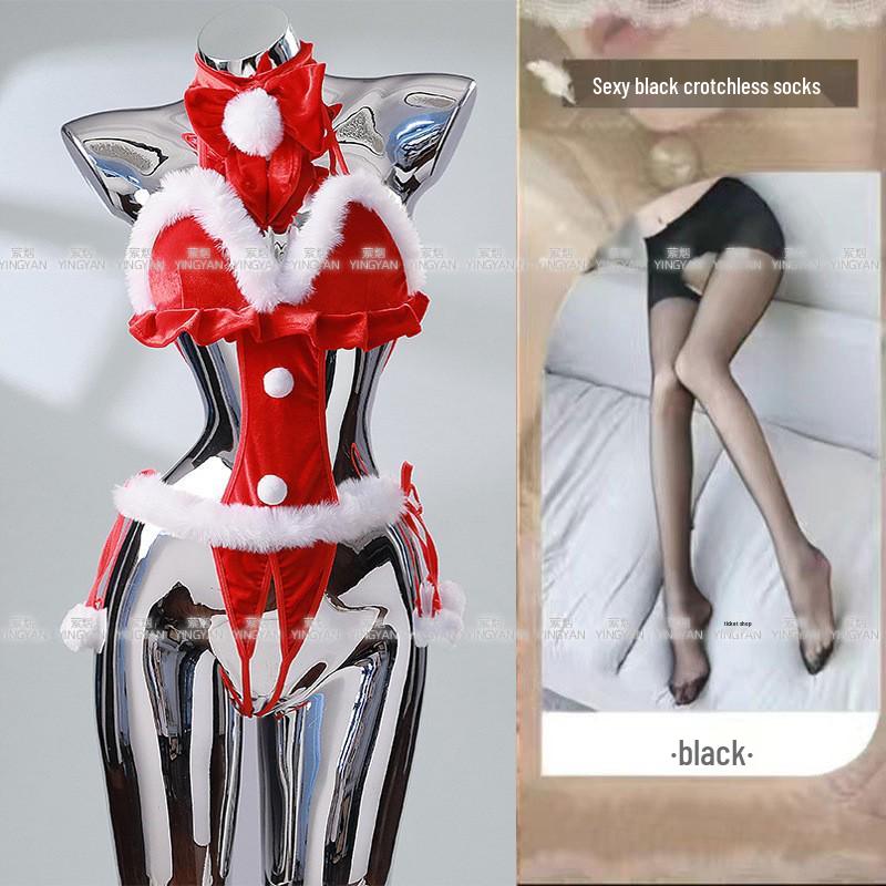 Seductive Red Christmas Lingerie Set - Sheer, Tight-Fit, Teasing Role Play Costume 0936