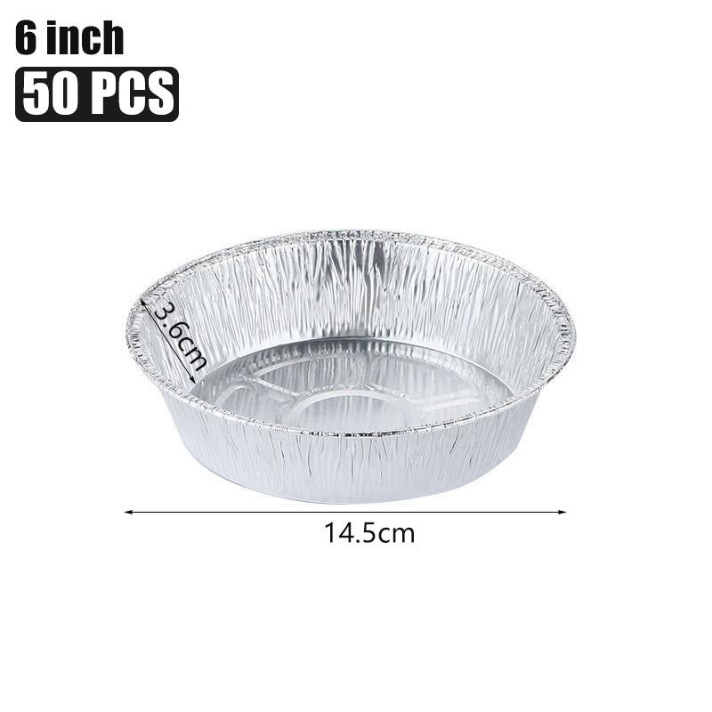 50pc Oil-proof Aluminum Foil Tin Box Round Disposable Bbq Tray Non-stick Liner Steaming Basket Mat For Cake Pastry Food Bakeware