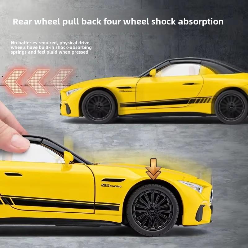Neu 1:22 Mercedes Benz SL63 Sportwagen, hochsimuliertes Modellauto aus Druckgussmetalllegierung, Sound- und Licht-Pullback-Kollektion, Kinderspielzeug, Jungengeschenk