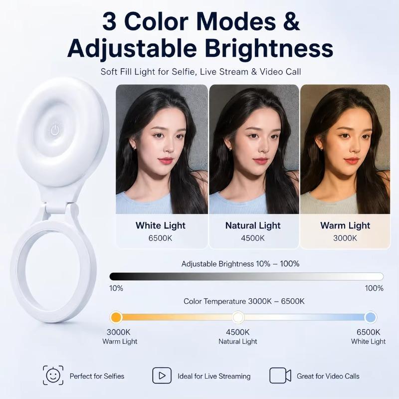 Mini Magnetic LED Rechargeable Phone Fill Light,3 Color Temps Foldable Clip Selfie Light for Pet Vlog Live,Dog Photography Pocket LED Light