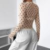 Frühling Y2K Sexy Durchsichtig Gepunktet Enganliegend Netz Rundhals Langarm T-Shirt Damen Mode Täglich Basis Lässig Enganliegend Damen Elegantes Oberteil
