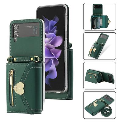 Luxury Leather Crossbody Case For Samsung Galaxy Z Flip 3 Flip 4 5g Folding Hinge Protection Phone Case With Card Slot Holder