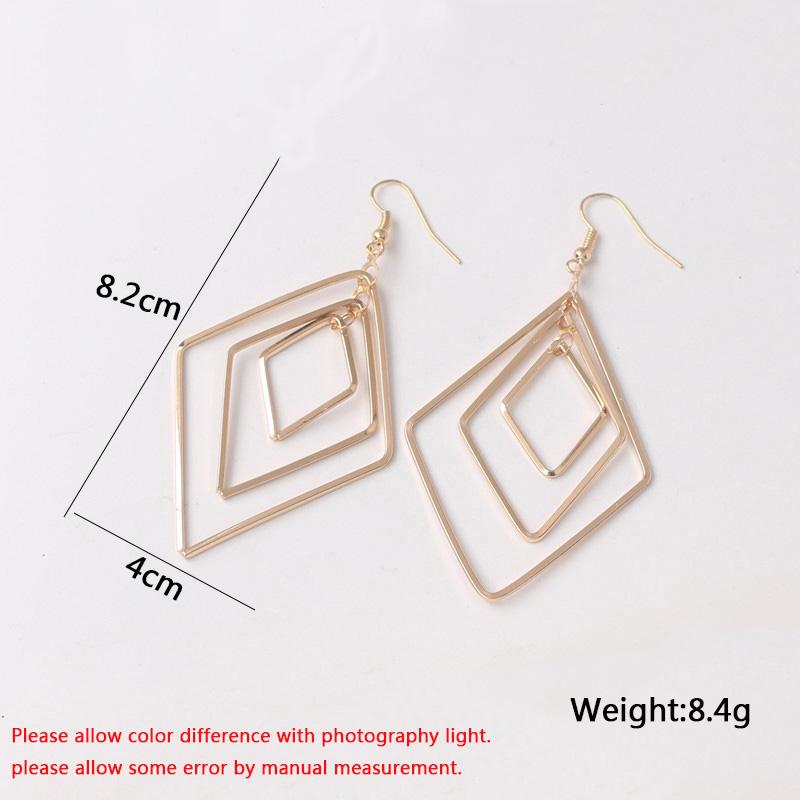 New Exaggerated Hanging Earrings for Women Gold Color Hollow Rhombus Pendants Dangle Earrings Personality pendientes mujer