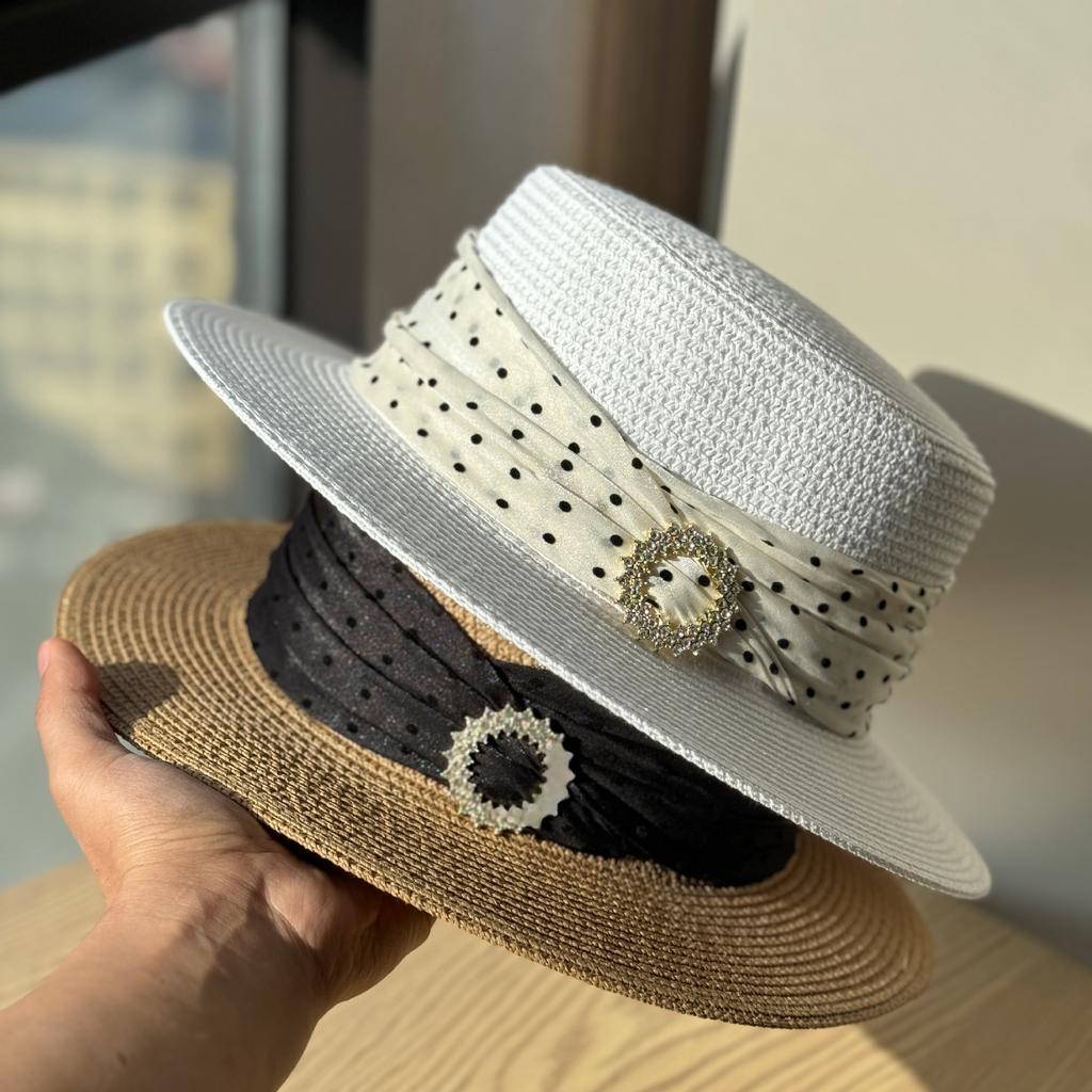 New French Seaside Straw Hat Women's Summer Flat-top Sun Hat Sun Protection Beach Hat UV Protection Top Hat
