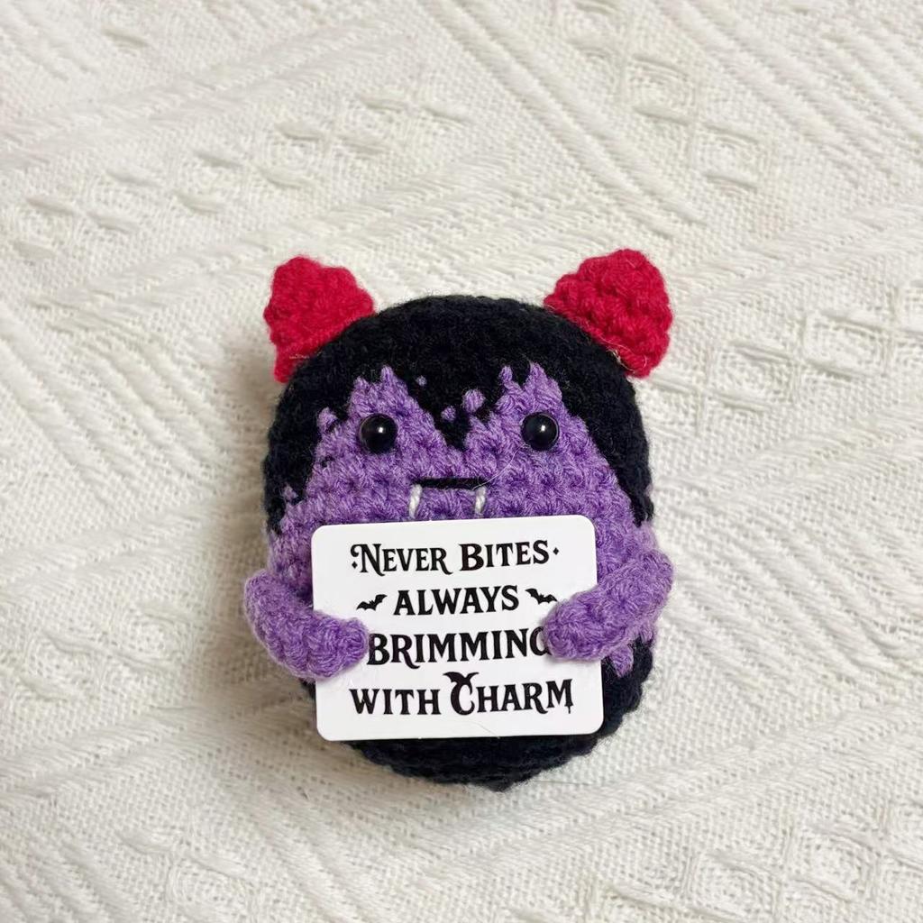 Crochet Positive Energy Demon Mini Pocket Hug Handmade Knitted Cartoon Doll Hand-woven Desktop Ornament Decor Birthday Gift