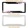 Cherry Blossom License Plate Frame Pink License Plate Cover Funny Auto Accessory Bracket Aluminum Metal Black License Plate Frames For Women Men (Set