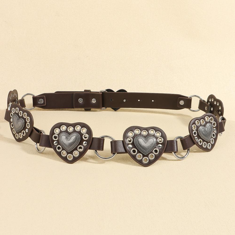 Vintage Cowboy Waistband PU Leather Heart Hollow Belt Simple Cowgirl Buckle Belt  Dress Decoration