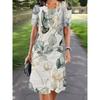 Women's Fashion Vintage Pattern Print Summer Spring Short Sleeve O-Neck Casual Dresses