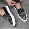 Luxury Fashion Designer New Arrival Men's Black Graffiti  Pattern Shoes Male Slip On Loafers Walking Sneakers Zapatos Hombre