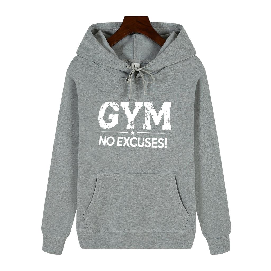 GYM Fitness Slogan Letter Print Hoodie, Unisex Sports Casual Pullover Sweatshirt