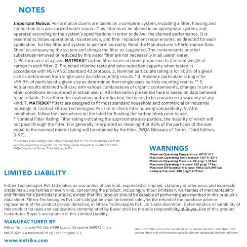 Matrikx 10-inch CTO Carbon Block Filter, Chloramine Reduction, 2.5" X 10", 32-250-10-MATRIKX