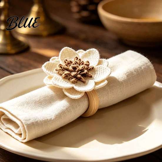 Floral Napkin Rings for Events 6Pcs Linen Flower Rings Wooden Ring Rustic Holders Wedding Table Setting Accessories Farmhouse Bridal Shower