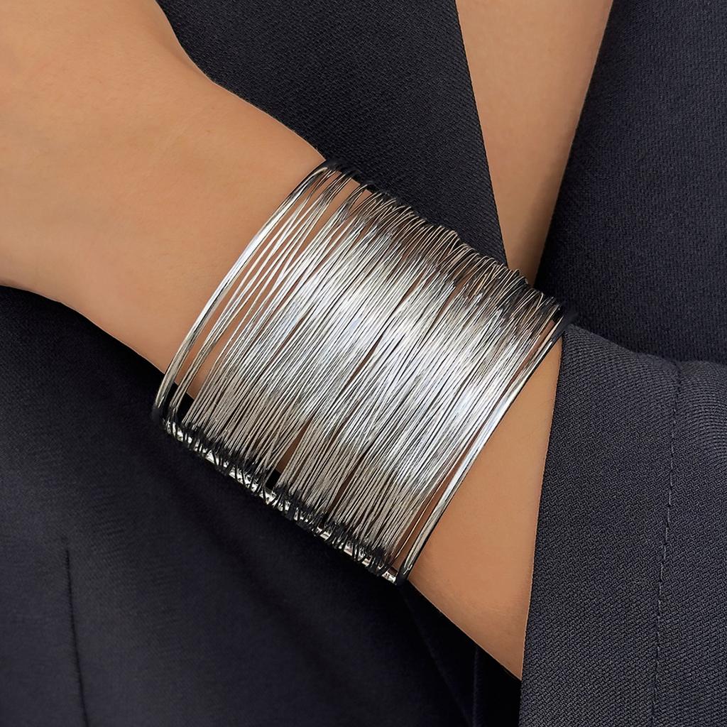 New Street Punk Party Jewelry Multi-layer Hollow Steel Silk C-shaped Open Bracelet Wholesale