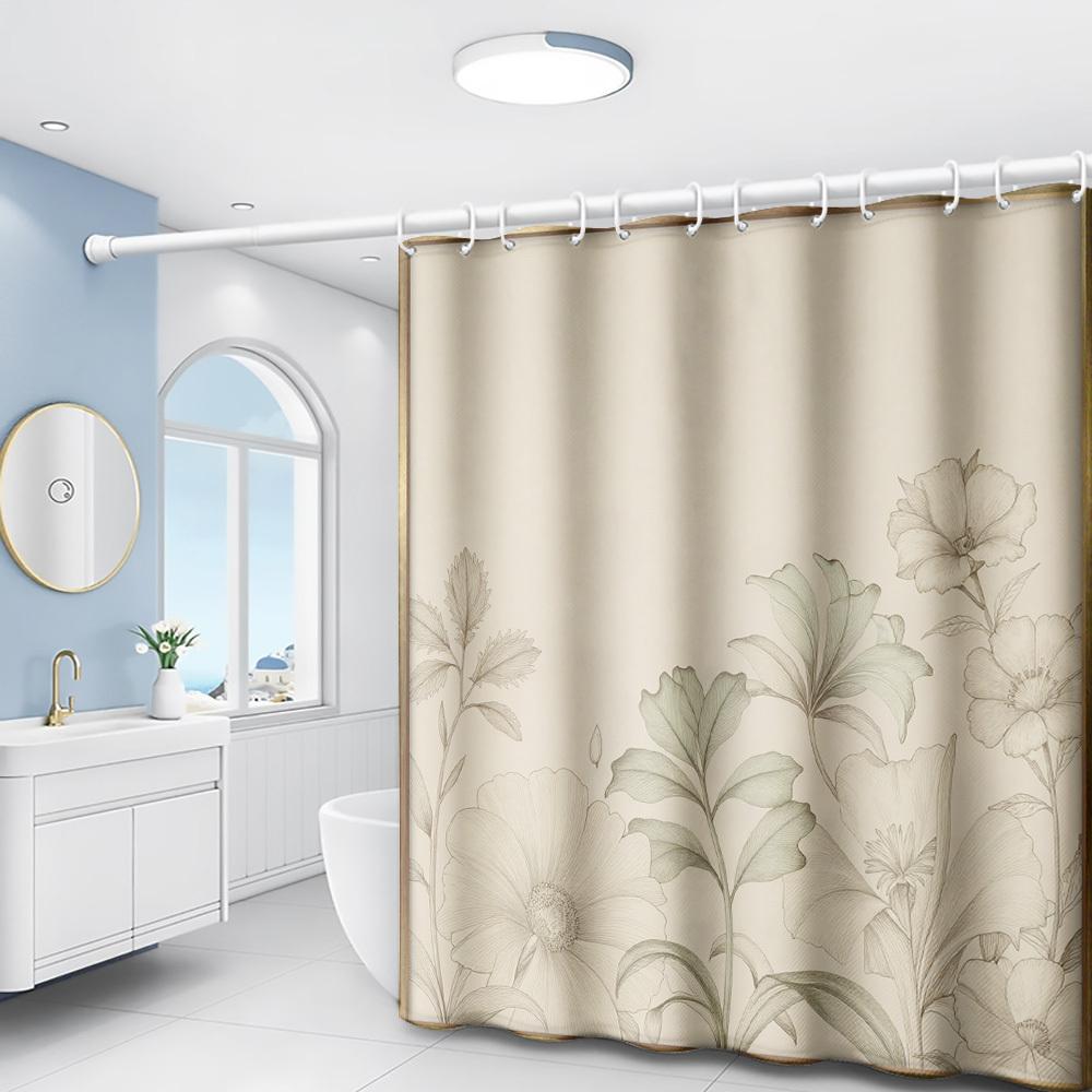 1pc of Minimalist Floral Light-Colored Plant Nordic Style Printed Shower Curtain, Bathroom Home Decor Shower Curtain with Plasti