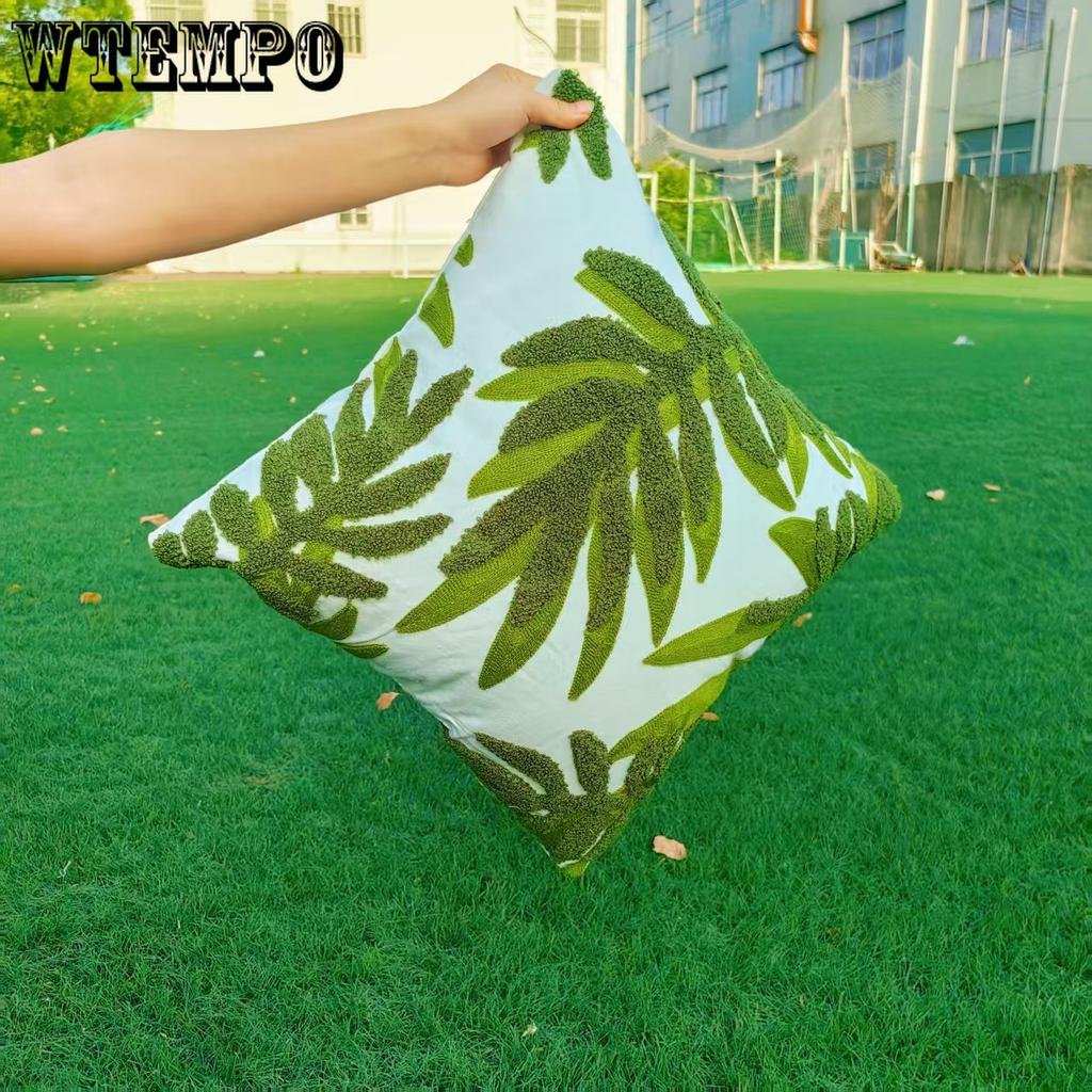 WTEMPO Green Leaf Sunflower Living Room Sofa Embroidery Cushion Throw Pillowcase