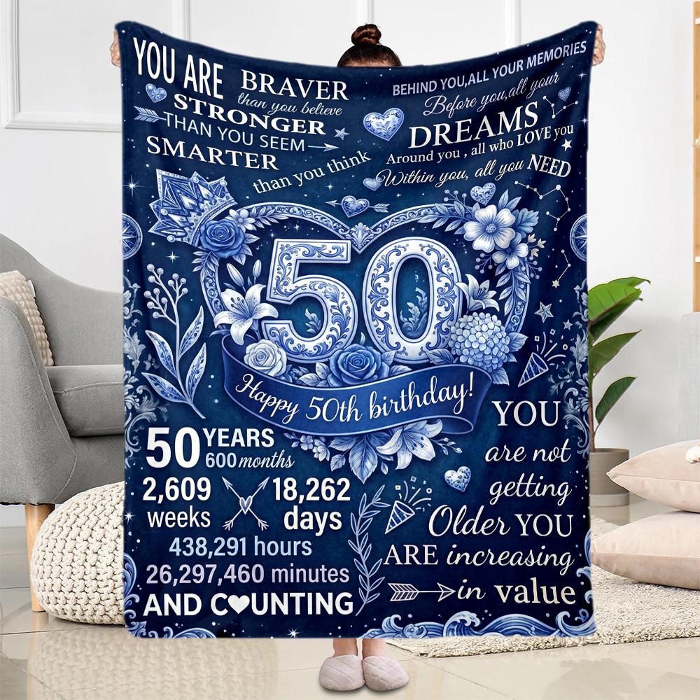 50th Anniversary Celebration Flannel Blanket-Soft and Suitable for Sofas,Beds,Offices,Travel,All Seasons,Great Gift for Holidays and Birthdays.