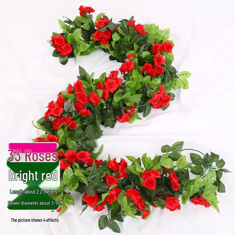 Artificial Rose Vine Ceiling Decor with Rattan for Living Room and AC Pipe Cover