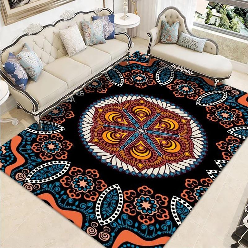 Retro Ethnic Style European-style Living Room Carpet Bohemian Non-slip Coffee Table Carpet Household Easy-to-take Crystal Velvet Carpet