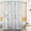 Tenda da Doccia Impermeabile in Poliestere con 12 Ganci - Design Marmo Bianco e Dorato, Accessorio Arredamento Bagno Casa