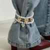 Trendy Charm Bright Surface Metal Heart-shaped Pendant Tassel Imitation Pearl Beaded Anklets for Women Jeans Ankle Chain Jewelry